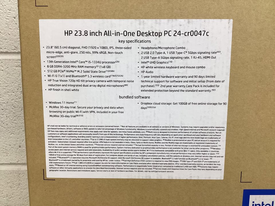 HP 23.8" All-in-One Desktop PC - Intel Core i5 - 8G RAM - 512GB SSD - Windows 11