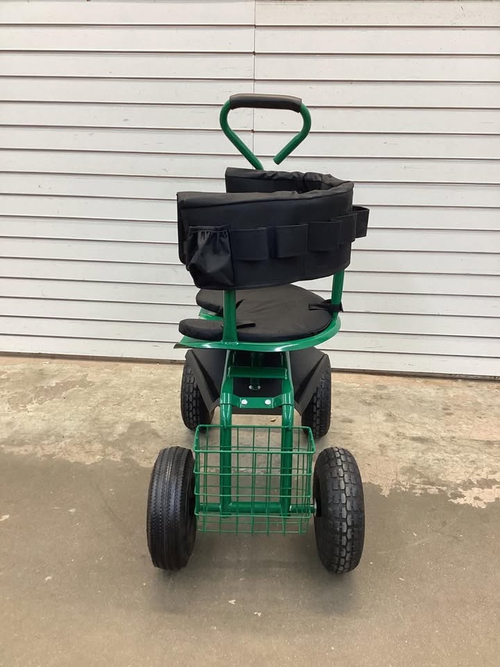 Costway Cushioned Rolling Garden Cart Scooter with Storage Basket and Tool Pouch