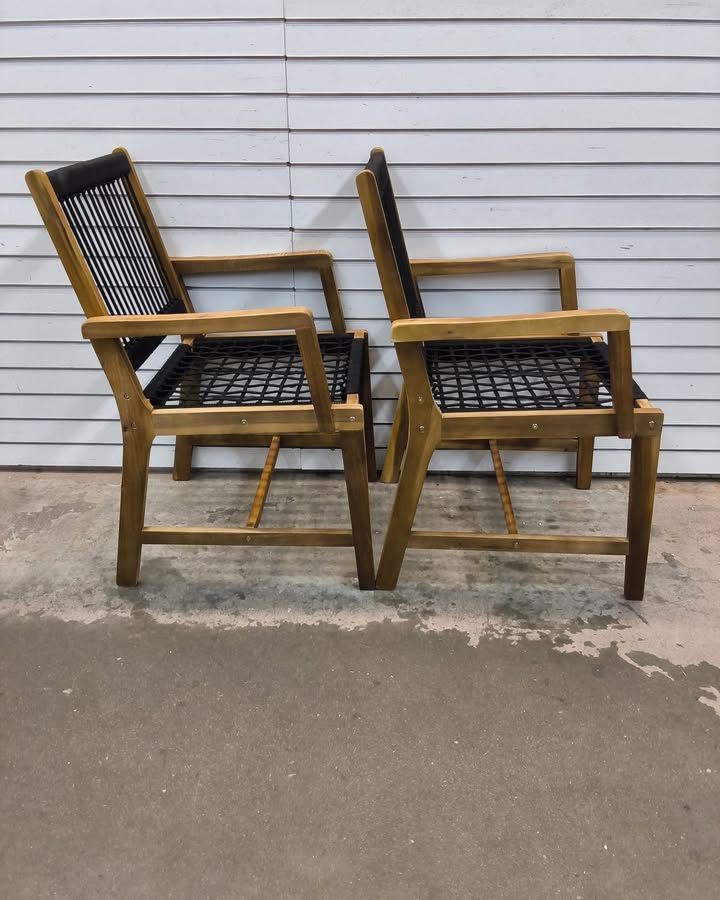 Patio 2-Pieces Acacia Wood Outdoor Dining Chairs All-Weather Rope Woven Armchairs