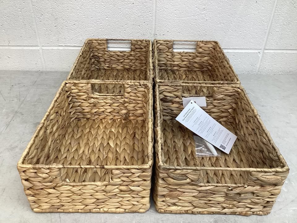 Set of 4 Water Hyacinth Pantry Baskets w/ Chalkboard, Marker - 12in