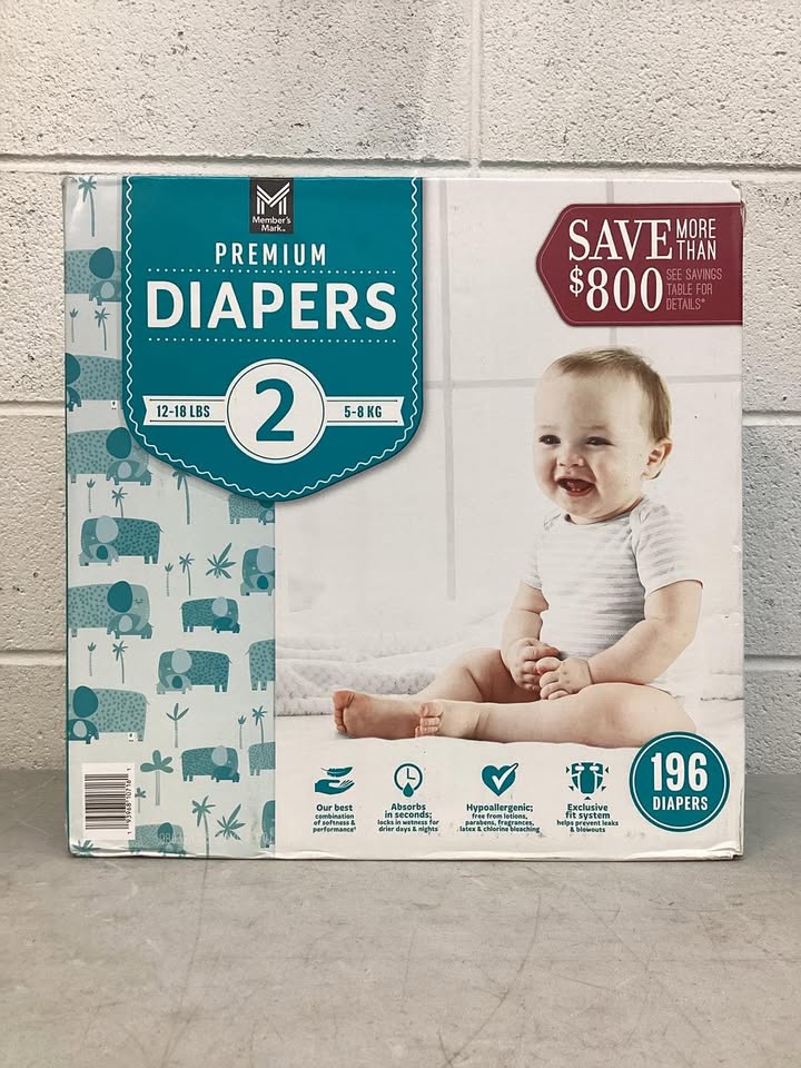 Member's Mark Premium Baby Diapers, Size 2, 196 ct.