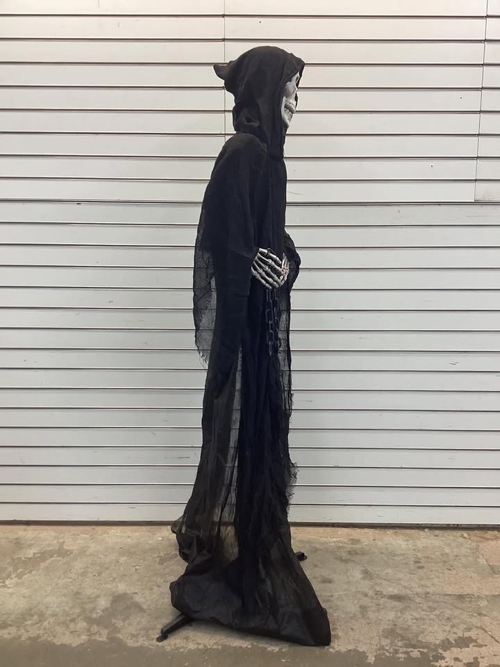63 in. Talking Skeleton Reaper with Moving Mouth for Indoor or Outdoor Halloween Decoration, Battery-Operated, Thanatos