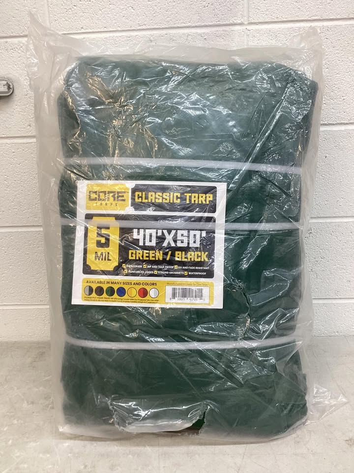 CORE TARPS 40 ft. x 50 ft. Green/Black 5 Mil Heavy Duty Polyethylene Tarp, Waterproof, UV Resistant, Rip and Tear Proof