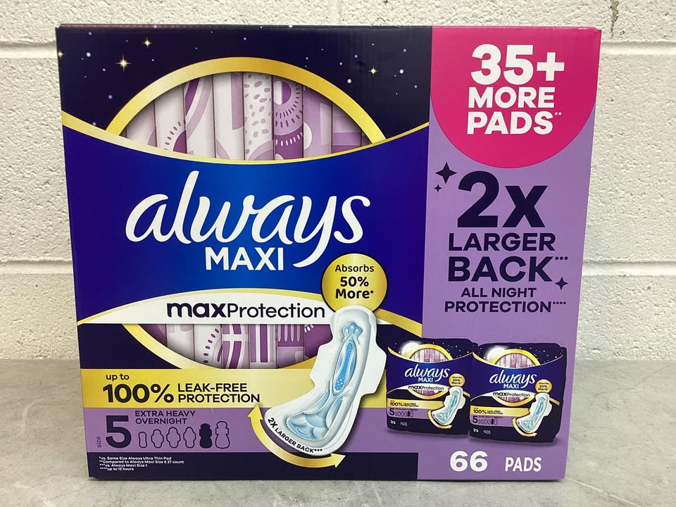 Always Maxi Overnight Pads with Wings, Size 5, 66 ct.