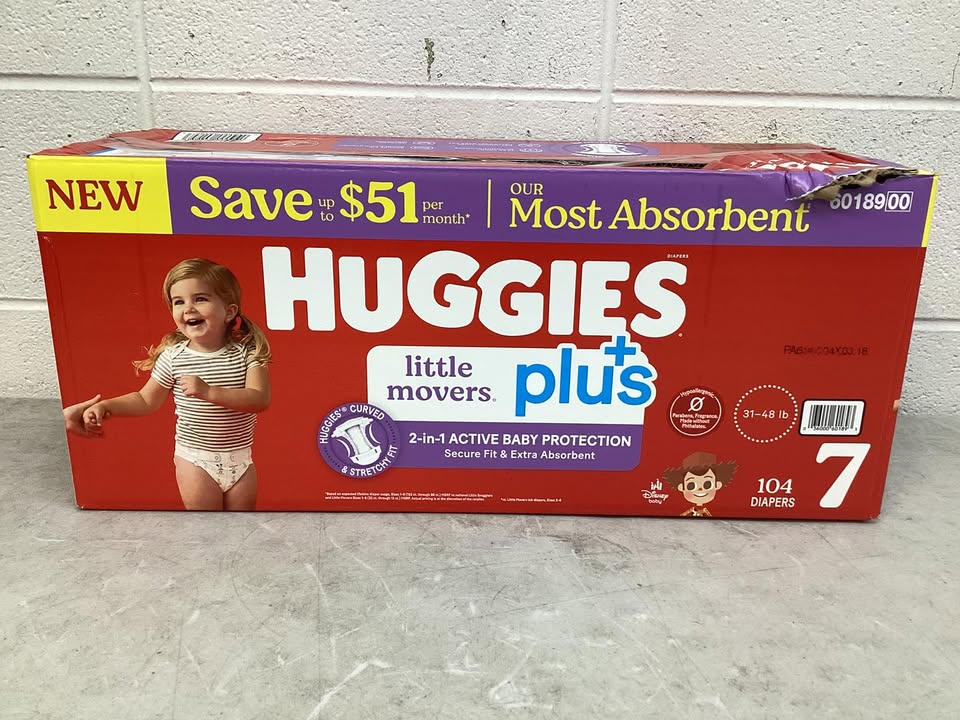 Huggies Little Movers Plus Baby Diapers, Size 7, 104ct