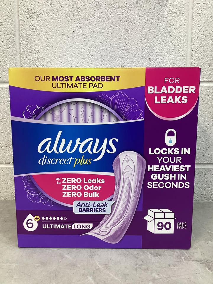 Always Discreet plus Incontinence Pads for Women, Extra Heavy Long, 90 ct.