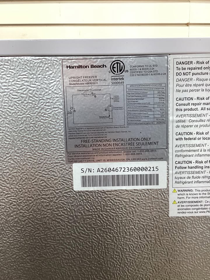 Hamilton Beach 11 Cu Ft Upright Freezer in White