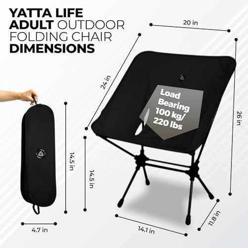 Ultralight Folding Camping Chair – Low Back, Portable Outdoor Chair with Storage Pouch, Army Green