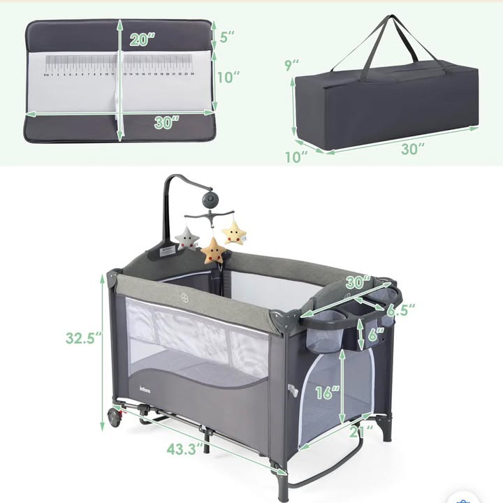 INFANS 5 in 1 Portable Playard, Larger Size Baby Bassinet Bedside Sleeper, Diaper Changer, Foldable Bedside Crib