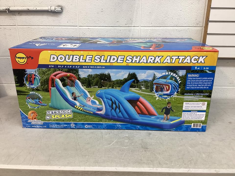 Happy Hop Double Slide Shark Attack Inflatable Water Slide