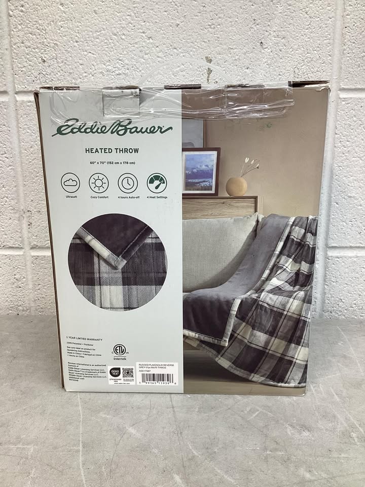 Eddie Bauer Reversible Plaid Heated Plush Throw Blanket, 60"x70"