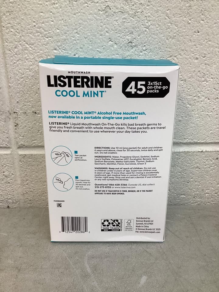 Listerine On-The-Go Cool Mint Mouthwash Sachets, Alcohol Free, 45 ct.