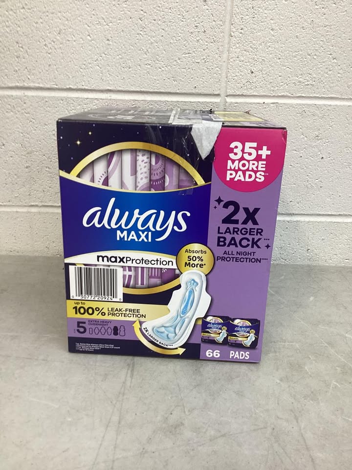 Always Maxi Overnight Pads with Wings, Size 5, 66 ct.