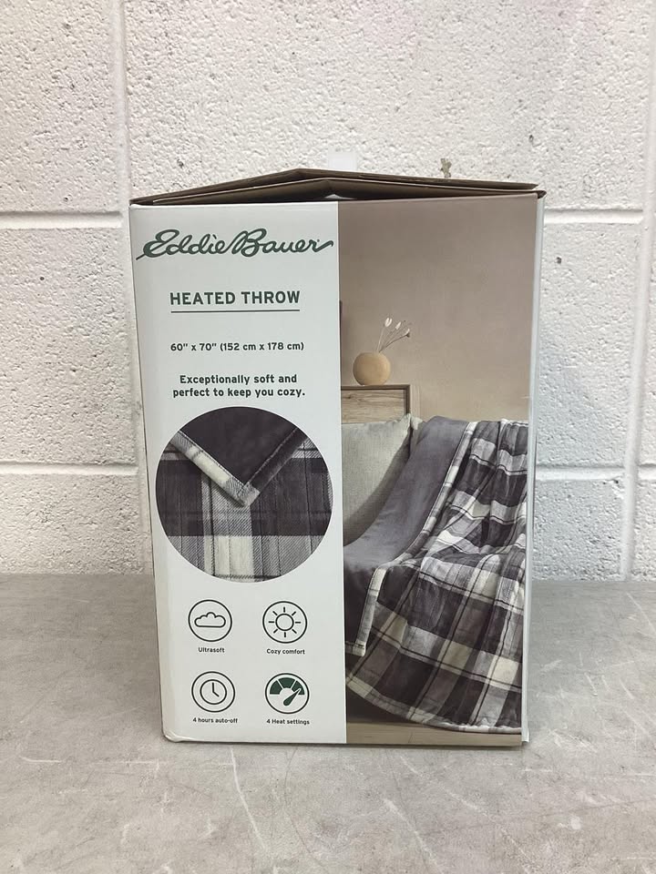 Eddie Bauer Reversible Plaid Heated Plush Throw Blanket, 60"x70"