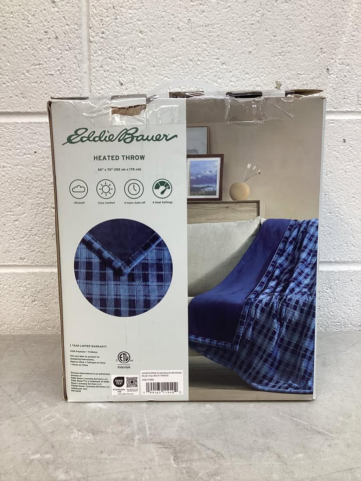 Eddie Bauer Reversible Plaid Heated Plush Throw Blanket, 60"x70"