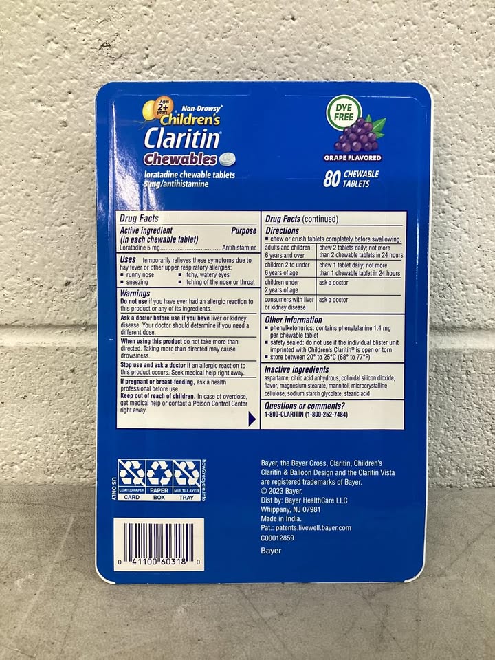 Claritin Children's Chewable Grape Tablets, 80 ct.