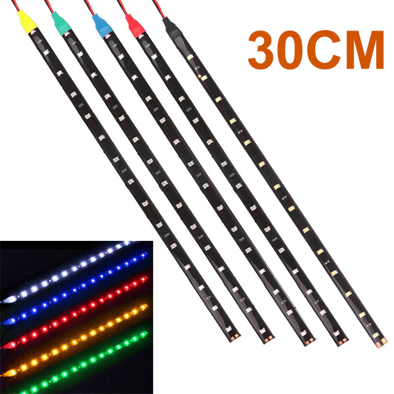 Waterproof 12V LED Strip Lights for Car & Motorcycle – 12"/15" DC Underbody Accent Lighting Kit (Multi-Pack)