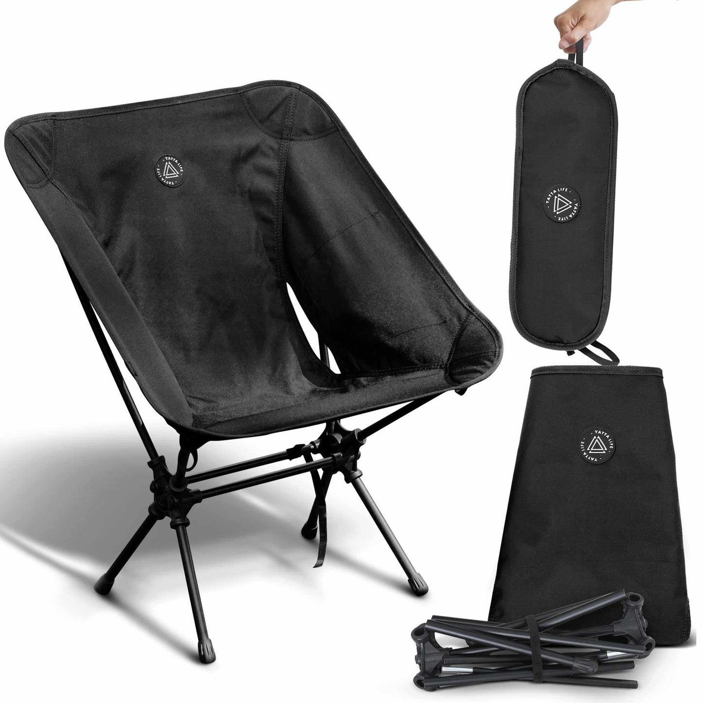 Ultralight Folding Camping Chair – Low Back, Portable Outdoor Chair with Storage Pouch, Army Green