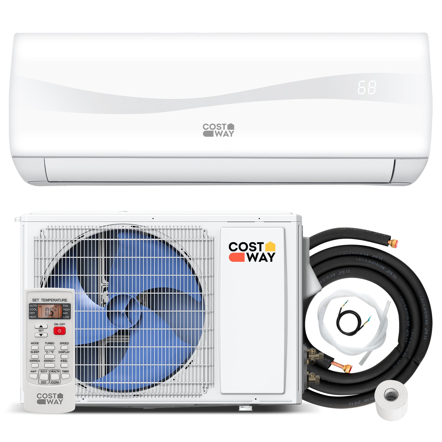 Costway 12000 BTU 17 SEER2 208-230V Ductless Mini Split Air Conditioner and Heater