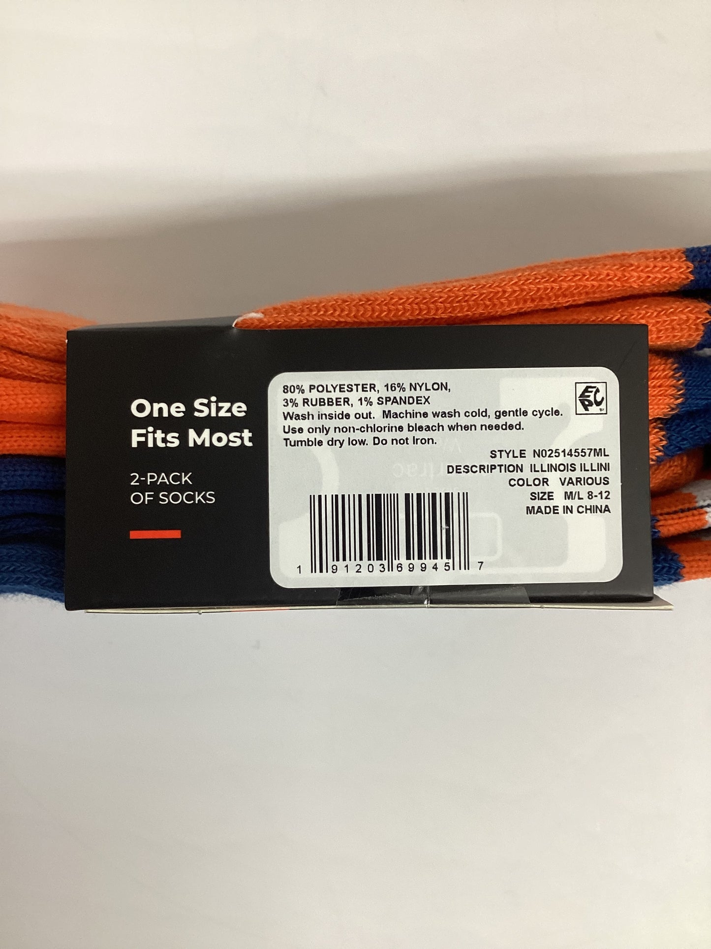 Illinois Ilini Adult 2-Pack Crew Socks Size M/L