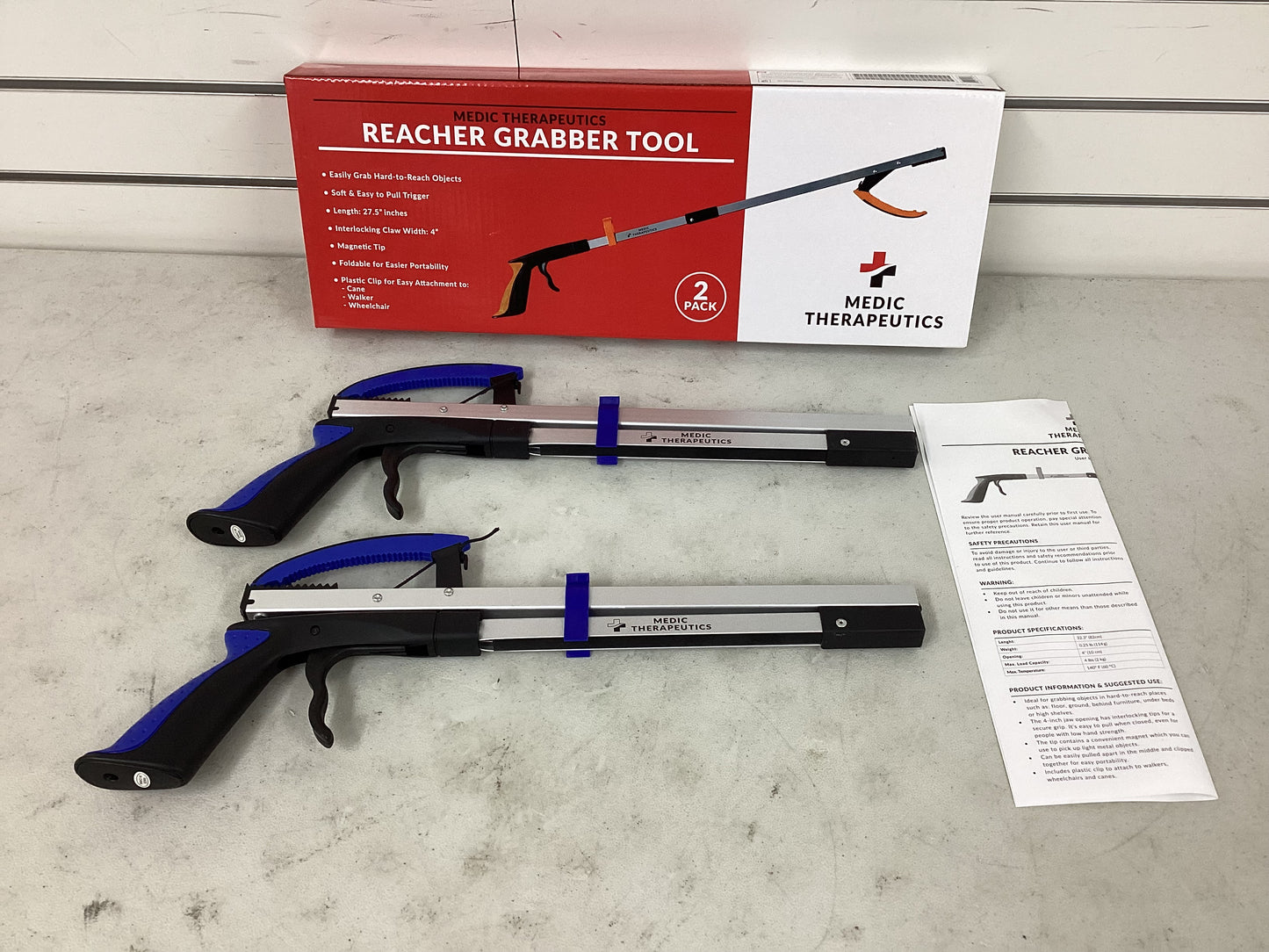 Medic Therapeutics 2-Pack Extra Long Reacher Grab Tool w/ Magnetic Tip