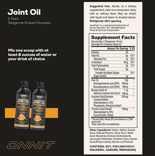 ONNIT Joint Oil: Liquid Fish Oil to Support Joint Health and Mobility, Tangerine Flavor 2 pk., 12 fl. oz.