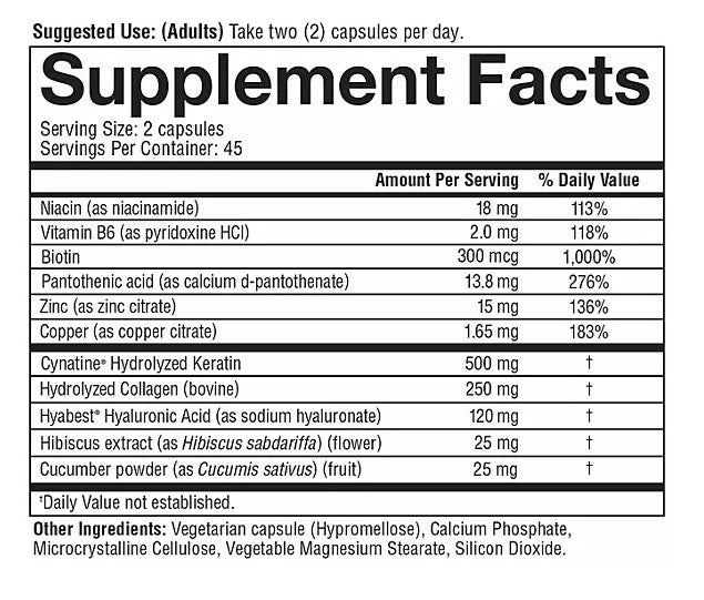 Youtheory Total Beauty Hyaluronic Acid, Keratin & Biotin Capsules 90 ct.