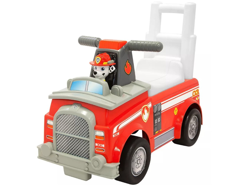 Nick Jr. Paw Patrol Marshall Fire Truck Kids' Ride-On with Lights, Sounds, Storage and Walking Bar