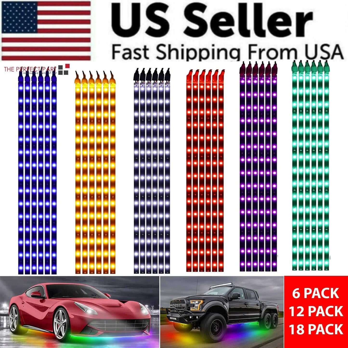 Waterproof 12V LED Strip Lights for Car & Motorcycle – 12"/15" DC Underbody Accent Lighting Kit (Multi-Pack)