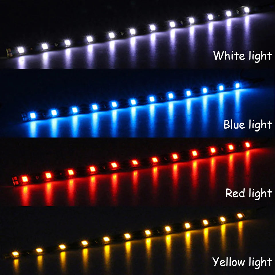 Waterproof 12V LED Strip Lights for Car & Motorcycle – 12"/15" DC Underbody Accent Lighting Kit (Multi-Pack)
