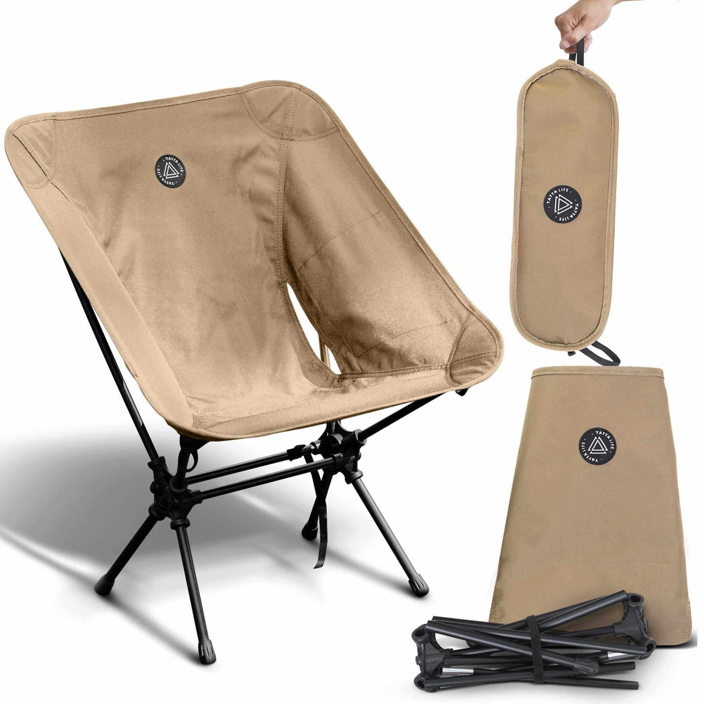 Ultralight Folding Camping Chair – Low Back, Portable Outdoor Chair with Storage Pouch, Army Green