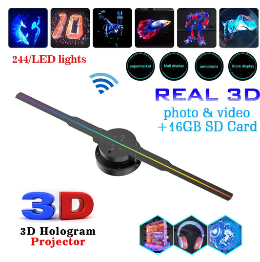 3D Holographic LED Fan Display – Luminous Sign Light Projector for Video, Images & Holiday Decor