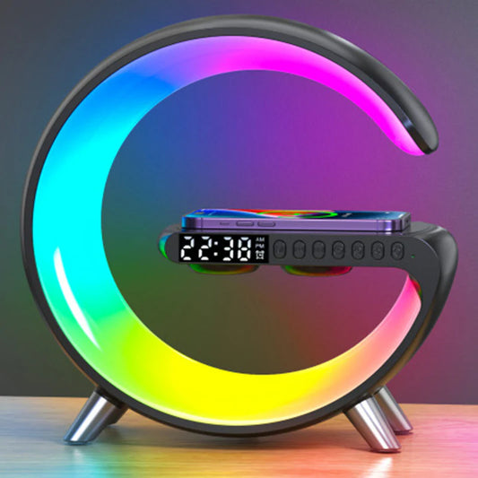 G-Shaped LED Lamp with Bluetooth Speaker, Wireless Charger & App Control – Smart Atmosphere Light for Bedroom & Home Decor