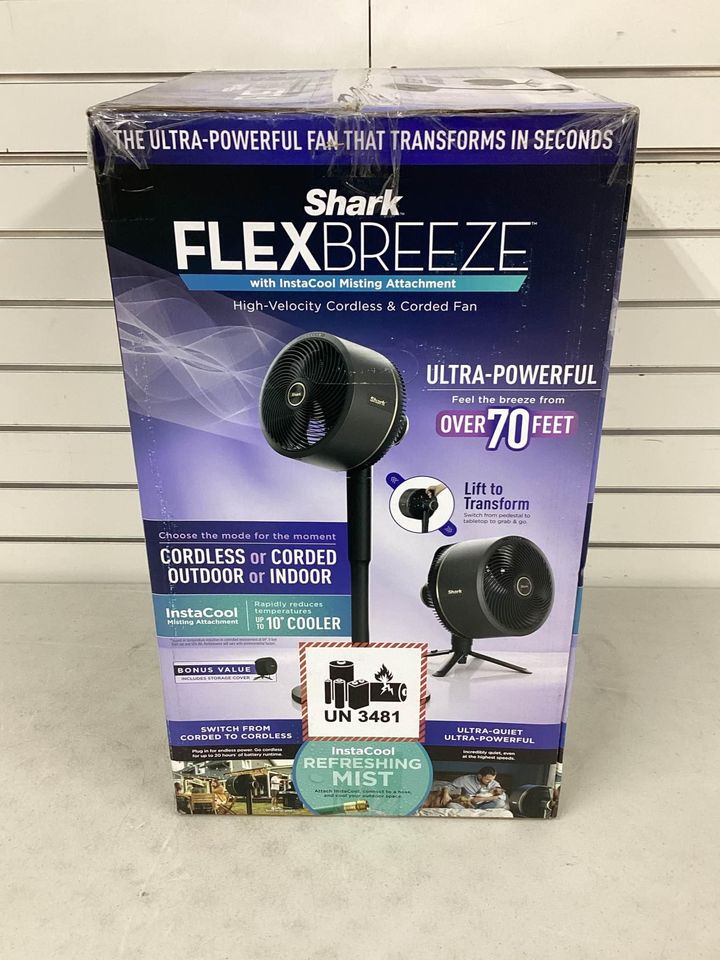 Shark FlexBreeze Fan with InstaCool Mist Attachment, Cordless & Corded