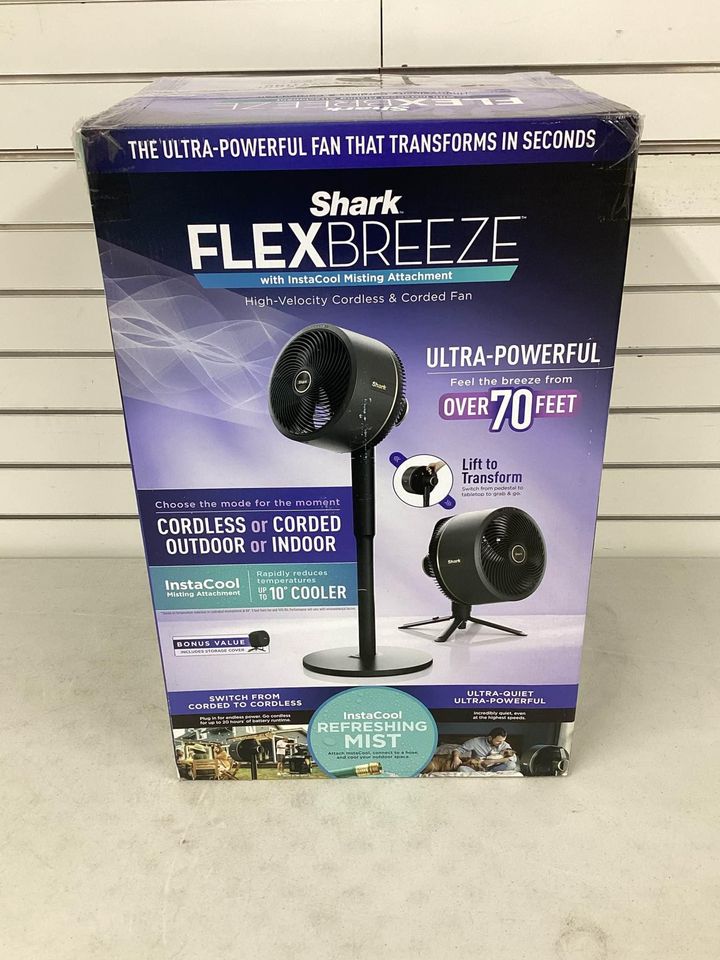 Shark FlexBreeze Fan with InstaCool Mist Attachment, Cordless & Corded