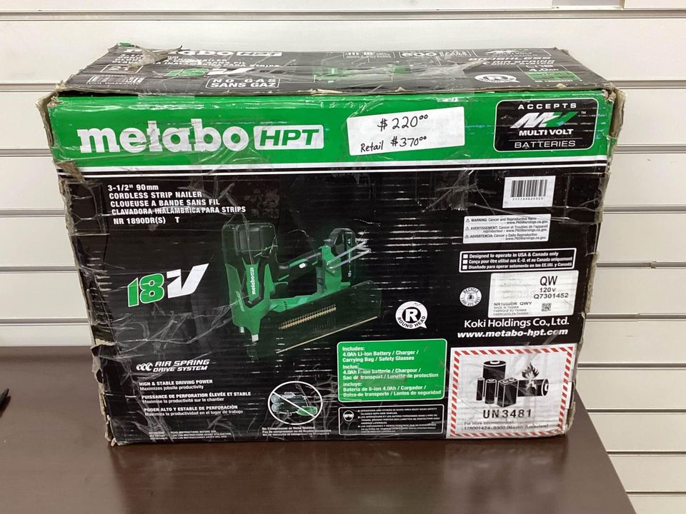 METABO HPT NR1890DRS 3-1/2 INCH 21 DEGREE 18V PLASTIC STRIP CORDLESS FRAMING NAILER