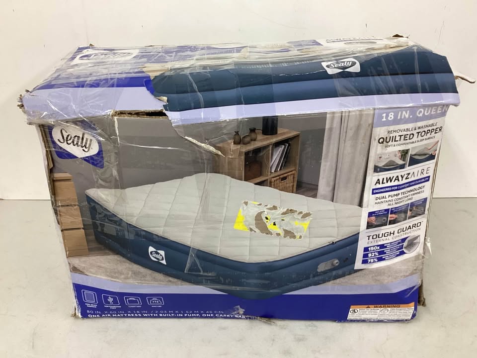 Sealy AlwayzAire Tough Guard Duvet Top Air Mattress Queen with Built-in Dual Pump