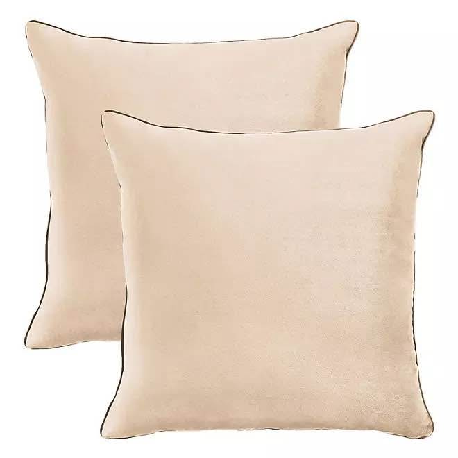 Member's Mark Dutch Velvet 2-Pack Decorative Pillows, 22" x 22" in Beige