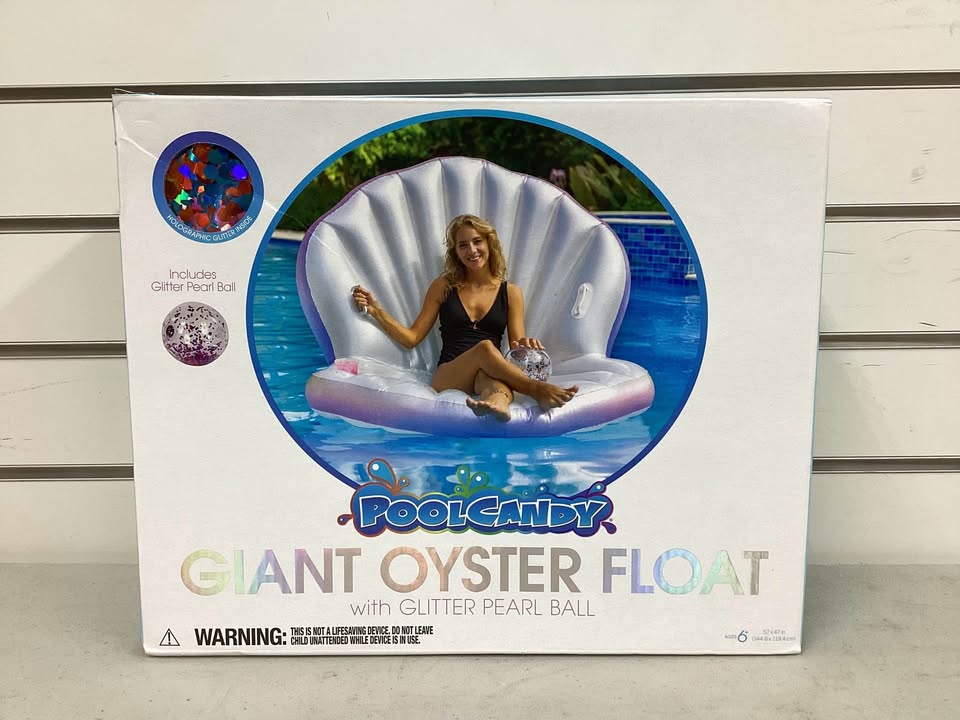 PoolCandy Giant Oyster Shell Lounge with Glitter Pearl Beach Ball