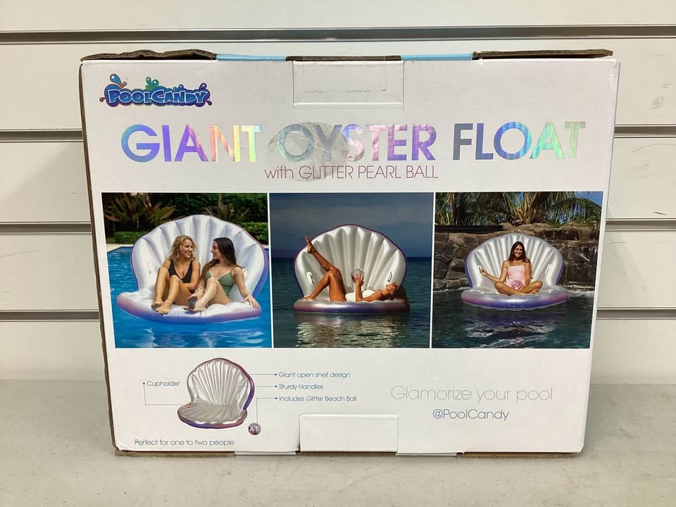 PoolCandy Giant Oyster Shell Lounge with Glitter Pearl Beach Ball