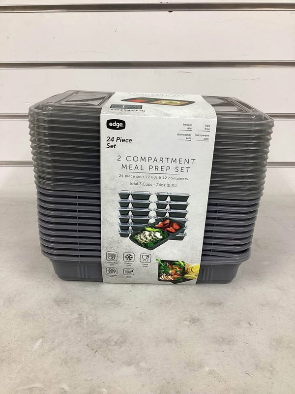 Edge Double Compartment Meal Prep Set 24-Piece, 12 Lids / 12 Container ...