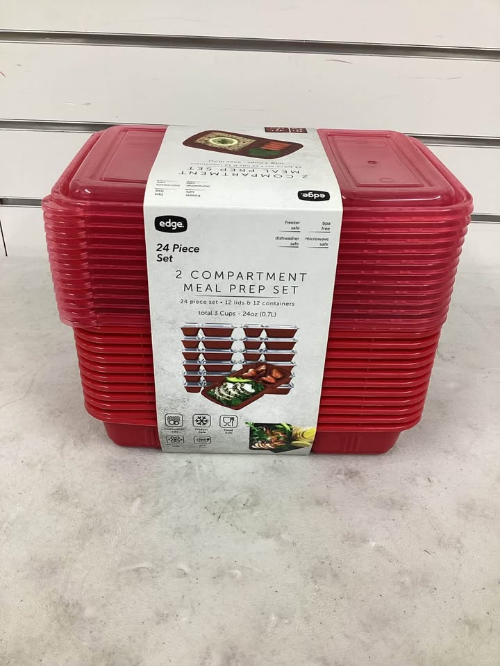 Edge Double Compartment Meal Prep Set, 24-Piece, 12 Lids / 12 Containers