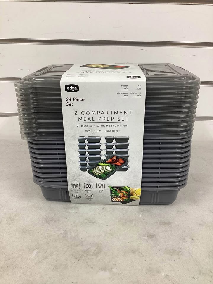 Edge Double Compartment Meal Prep Set 24-Piece, 12 Lids / 12 Containers