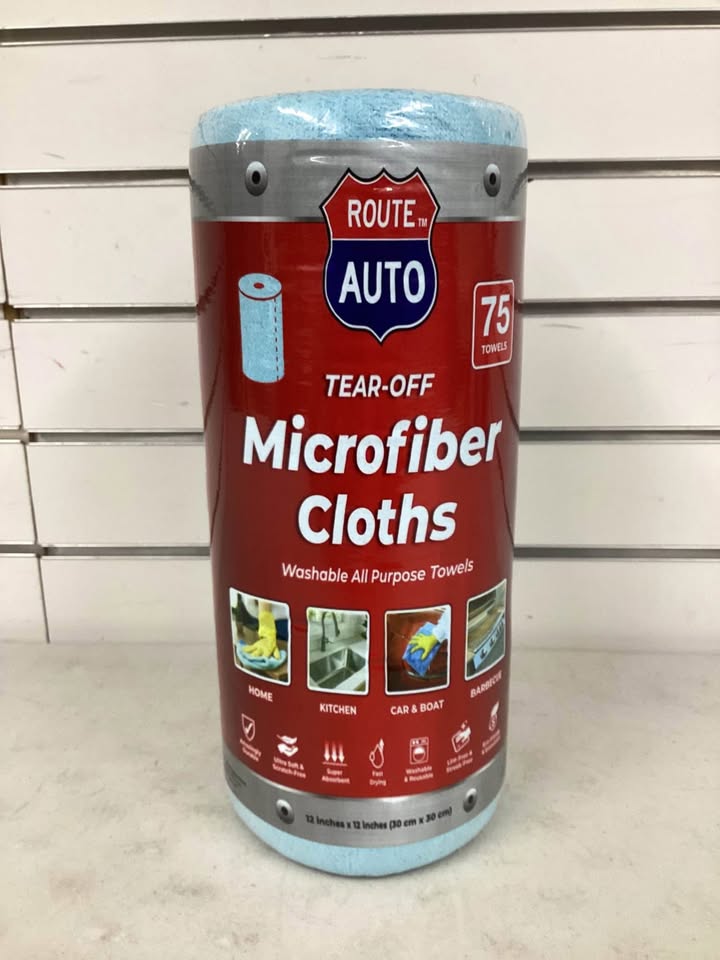 Route Auto 75-Sheet Tear Off Microfiber Cloths, Washable All Purpose Towels