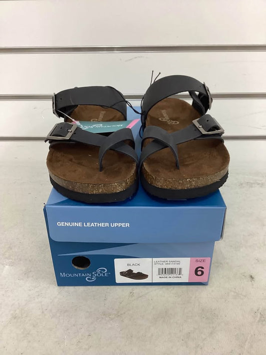 Mountain Sole Easy Slip-On Two Adjustable Buckles Ladies Leather Sandal Size 6 Black
