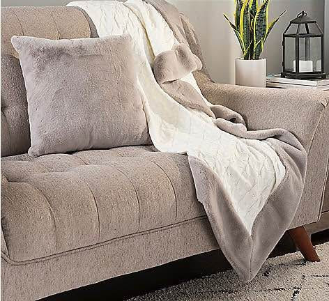 North Shore Living Knit & Faux Fur Throw Blanket & Pillow Set