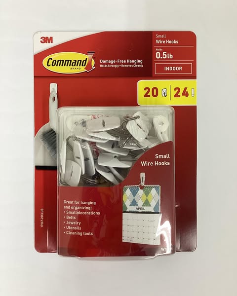 Command Small Wire Toggle Hooks, White 20 Hooks, 24 Strips