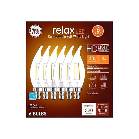 GE LED High Definition Relax Soft White 40W Eqv. Decorative Light Bulbs 6- pack