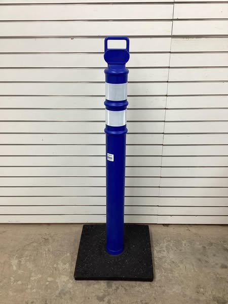 Delineator Post with Base: Portable, Blue, 45 in Overall Ht, Grabber Top, High-Intensity Prismatic