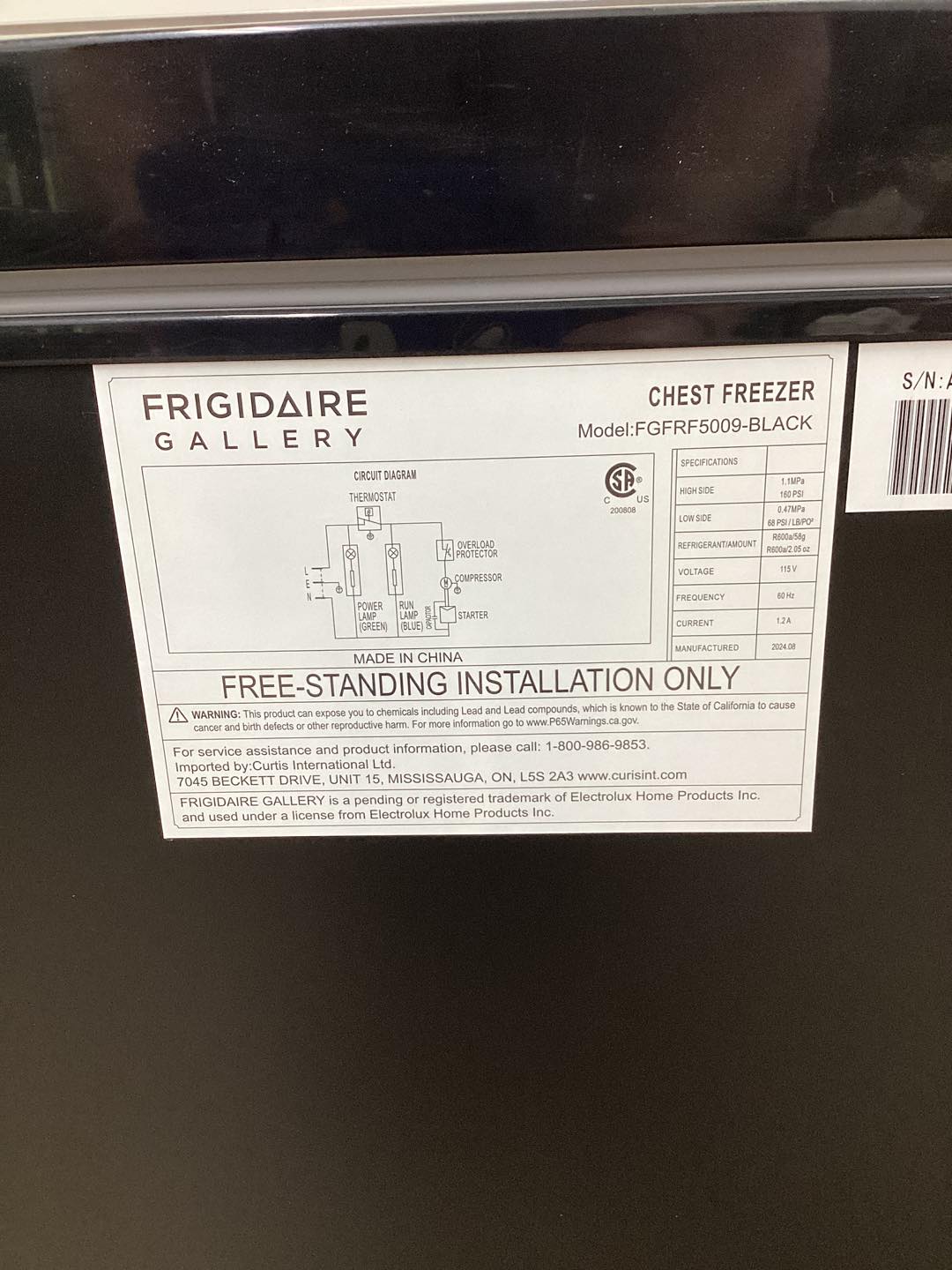 Frigidaire Gallery 5 Cu. Ft. Chest Freezer
